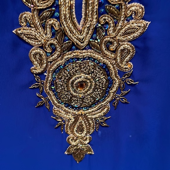 DAMINIS DRESS SIZE 42 ROYAL BLUE GOLD STITCHING & BEADING - Picture 6 of 7